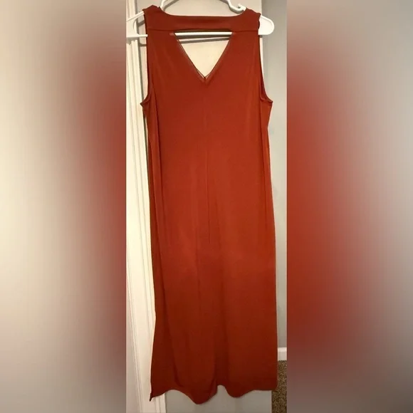 Banana Republic Terracotta Orange Sleeveless V-Neck Midi dress Size M - Picture 2 of 12